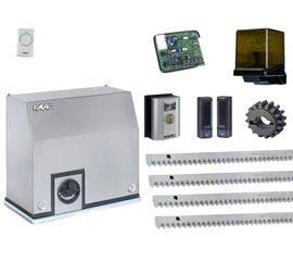 Комплект автоматики для откатных ворот FAAC 850KIT, состав: привод, рейка, ключ-кнопка, фотоэлементы, лампа, пульт, радиоприемник, фото 1
