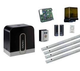 Комплект автоматики для откатных ворот FAAC E720KIT, состав: привод, рейка, ключ-кнопка, фотоэлементы, лампа, пульт, радиоприемник, фото 1