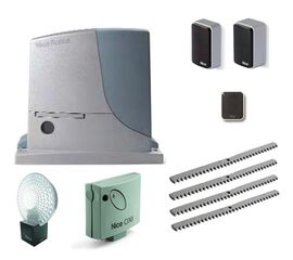 Комплект автоматики для откатных ворот NICE RB600KCEKIT, состав: привод ROBUS 600, радоприемник, пульт, фотоэлементы, лампа, замковый выключател, рейк, фото 1