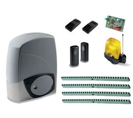 Комплект автоматики для откатных ворот CAME BX-243, состав: привод, радиоприемник, брелок-передатчик, антенна, лампа, рейка, фотоэлементы, фото 1