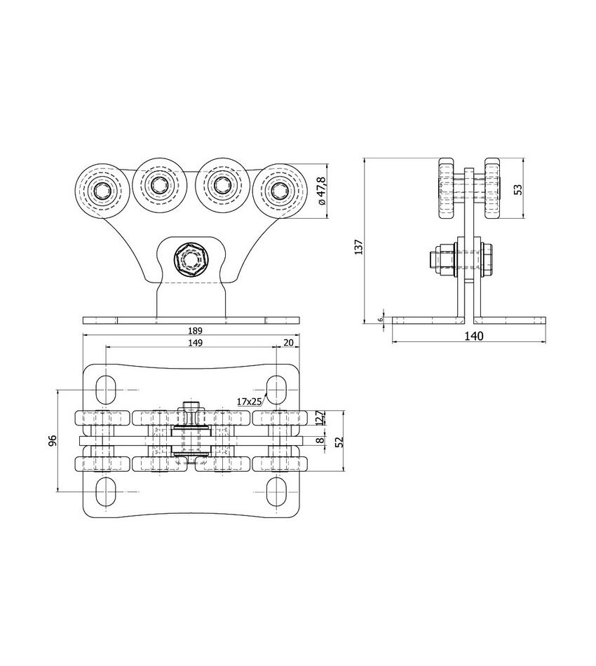 Тележка с 8 роликами "S", эконом, до 350кг, для откатных (сдвижных) ворот, фото 2