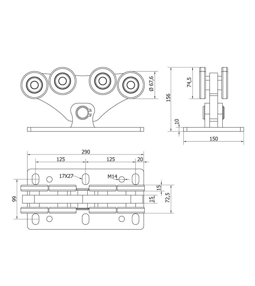 Тележка с 8 роликами &quot;M&quot;, до 800кг, для откатных (сдвижных) ворот, фото 2