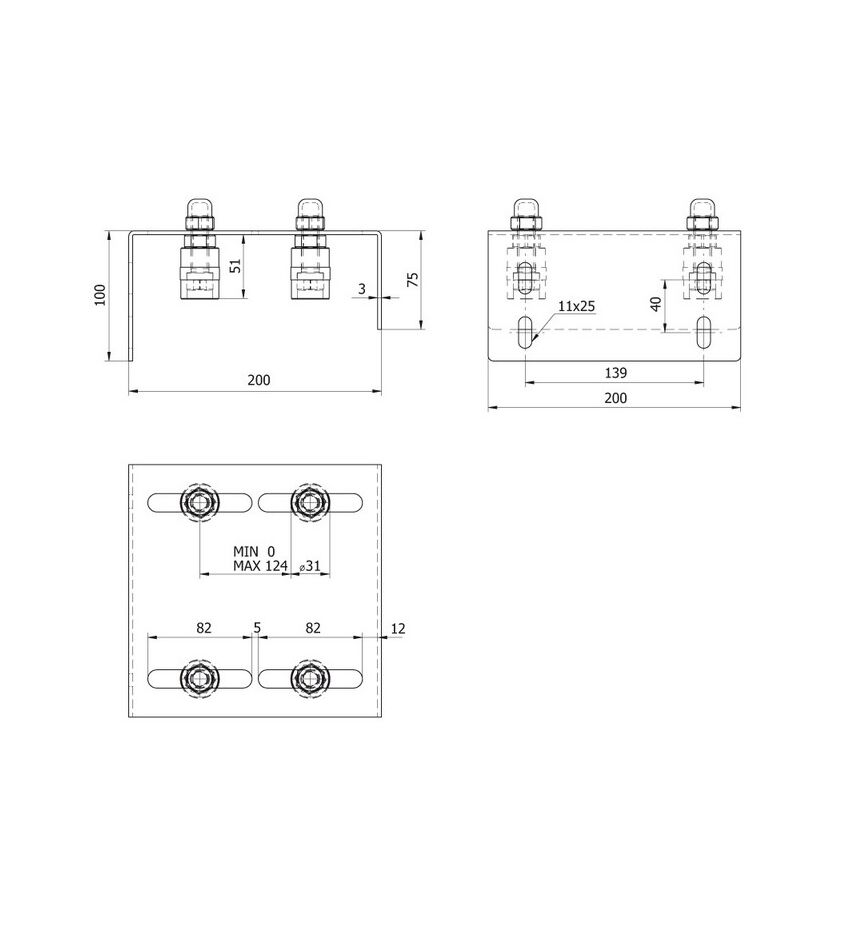 Скоба направляющая верхняя с 4 роликами, 0-124 мм, для откатных (сдвижных) ворот, фото 2