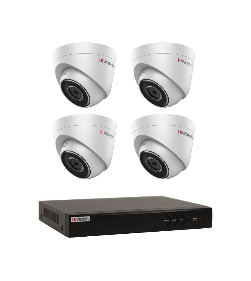 Комплект видеонаблюдения HiWatch IP KIT-4/28 на 4 камеры 2Mp PoE, фото 1