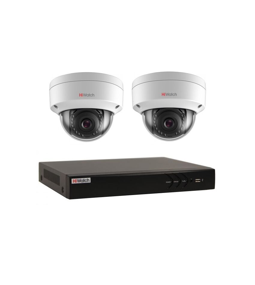 Комплект видеонаблюдения HiWatch IP KIT-2/24 на 2 камеры 2Mp PoE, фото 1