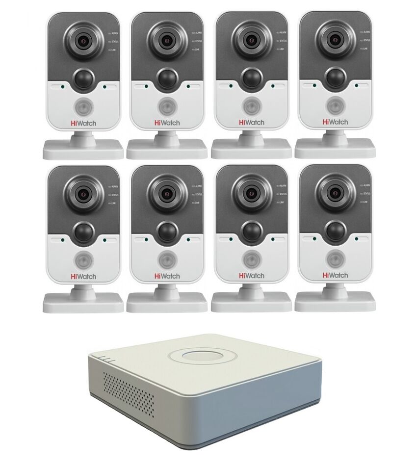 Комплект видеонаблюдения HiWatch IP KIT-8/37 на 8 камер 1Mp, фото 1