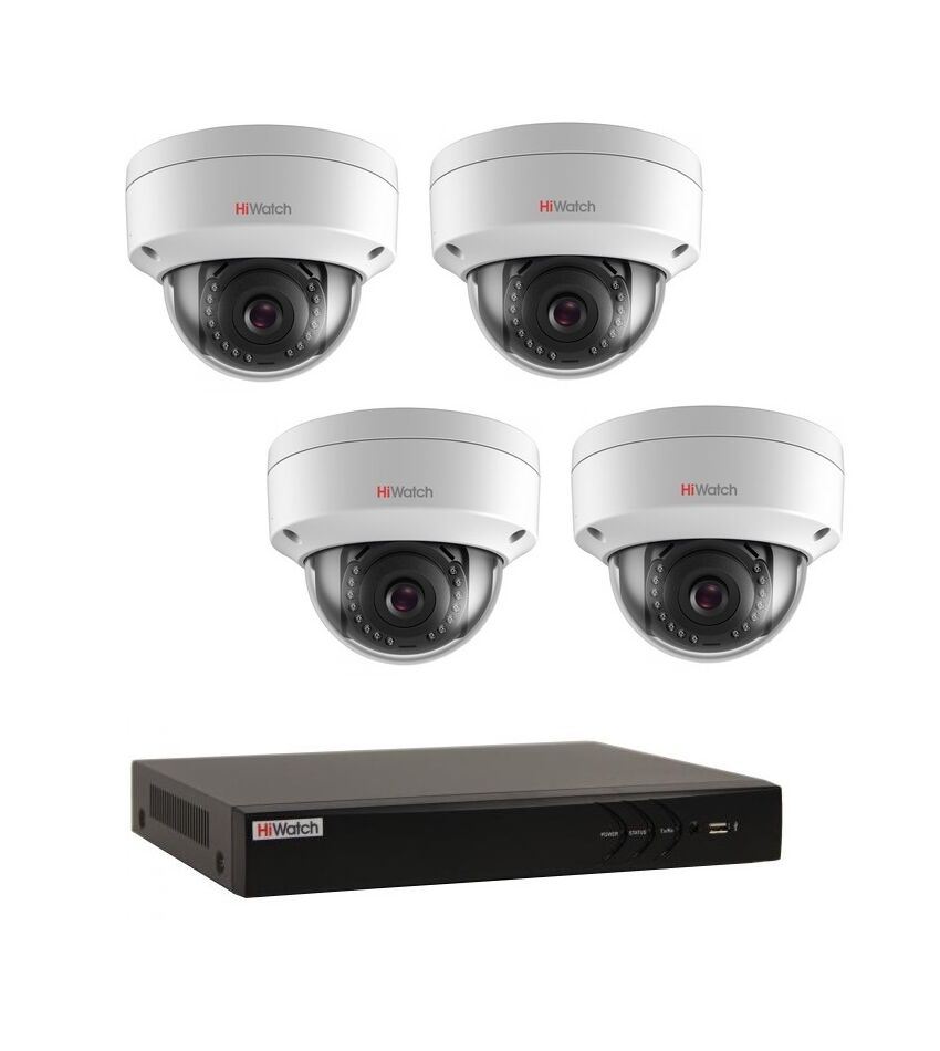 Комплект видеонаблюдения HiWatch IP KIT-4/30 на 4 камеры 2Mp PoE, фото 1