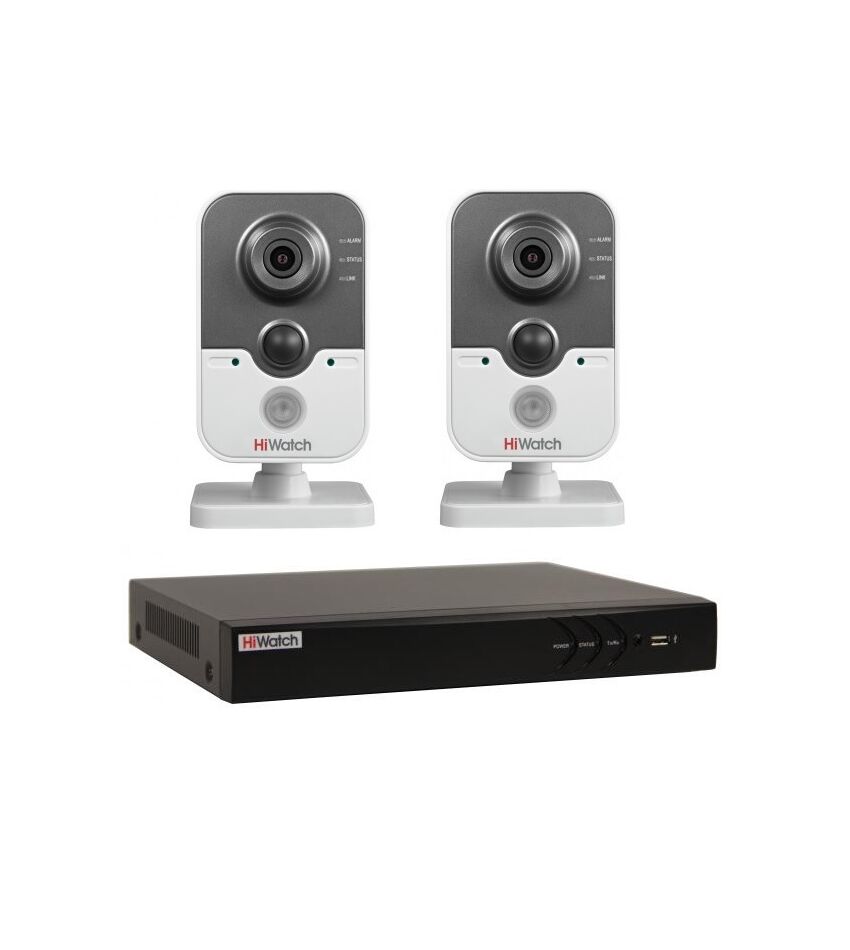 Комплект видеонаблюдения HiWatch IP KIT-2/21 на 2 камеры 1Mp PoE, фото 1