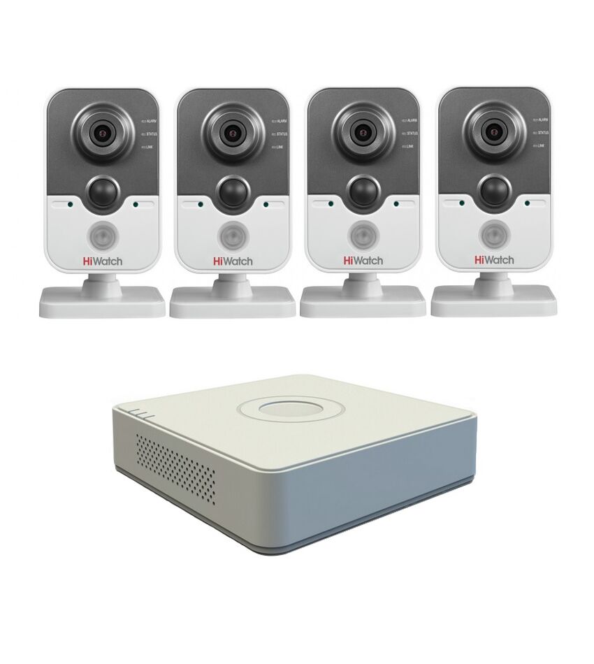 Комплект видеонаблюдения HiWatch IP KIT-4/31 на 4 камеры 1Mp, фото 1