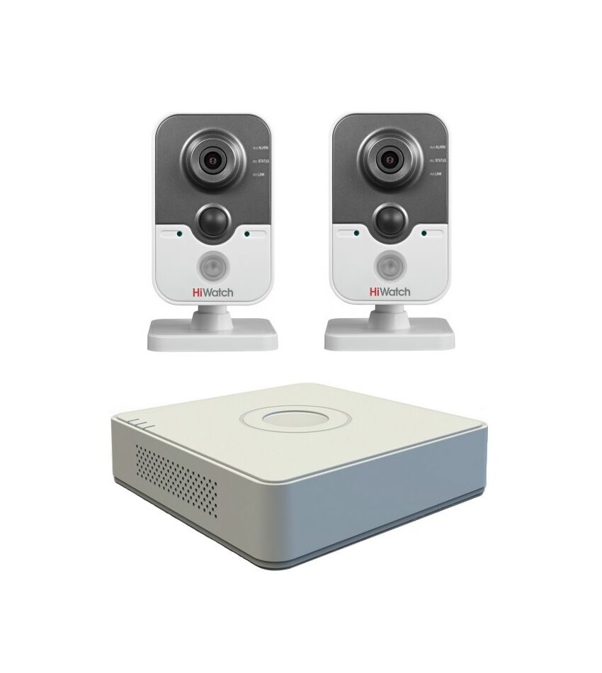 Комплект видеонаблюдения HiWatch IP KIT-2/25 на 2 камеры 1Mp, фото 1