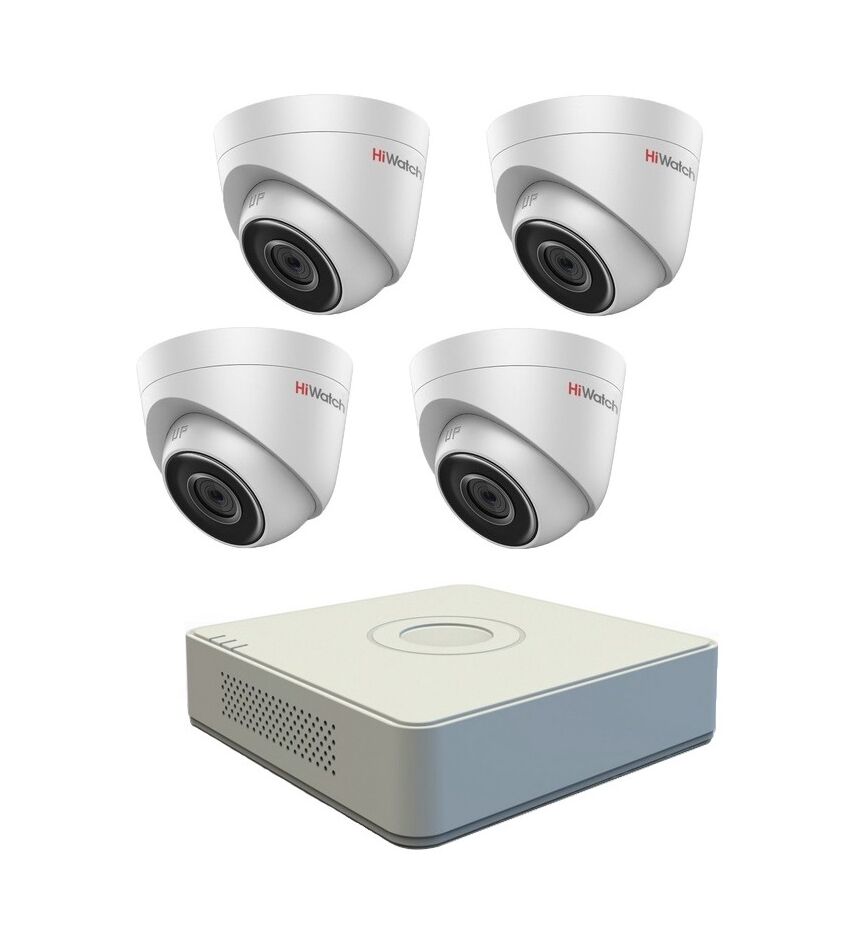 Комплект видеонаблюдения HiWatch IP KIT-4/26 на 4 камеры 1Mp, фото 1