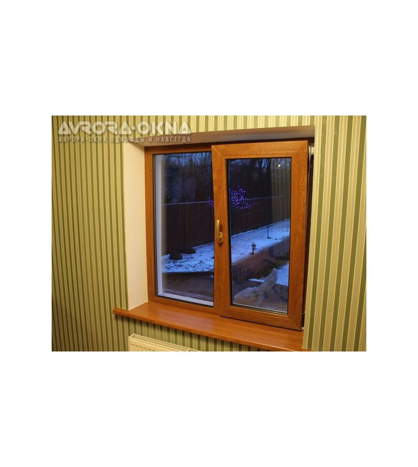 Окно металлоплатиковое (ПВХ) Deceuninck Bautec NEO 1300x1400 выс. Золотой орех/Золотой орех, фото 2