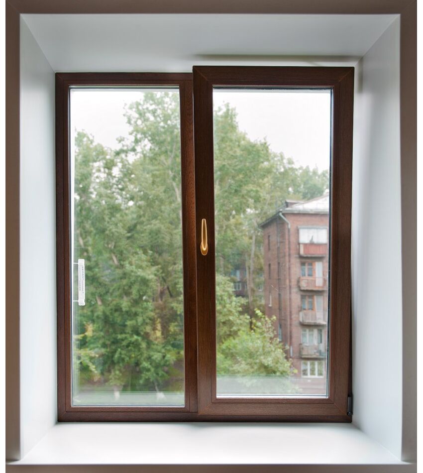 Окно металлоплатиковое (ПВХ) Enwin Waiz ECO 60 1300x1400 выс. Тёмный дуб/Тёмный дуб, фото 1
