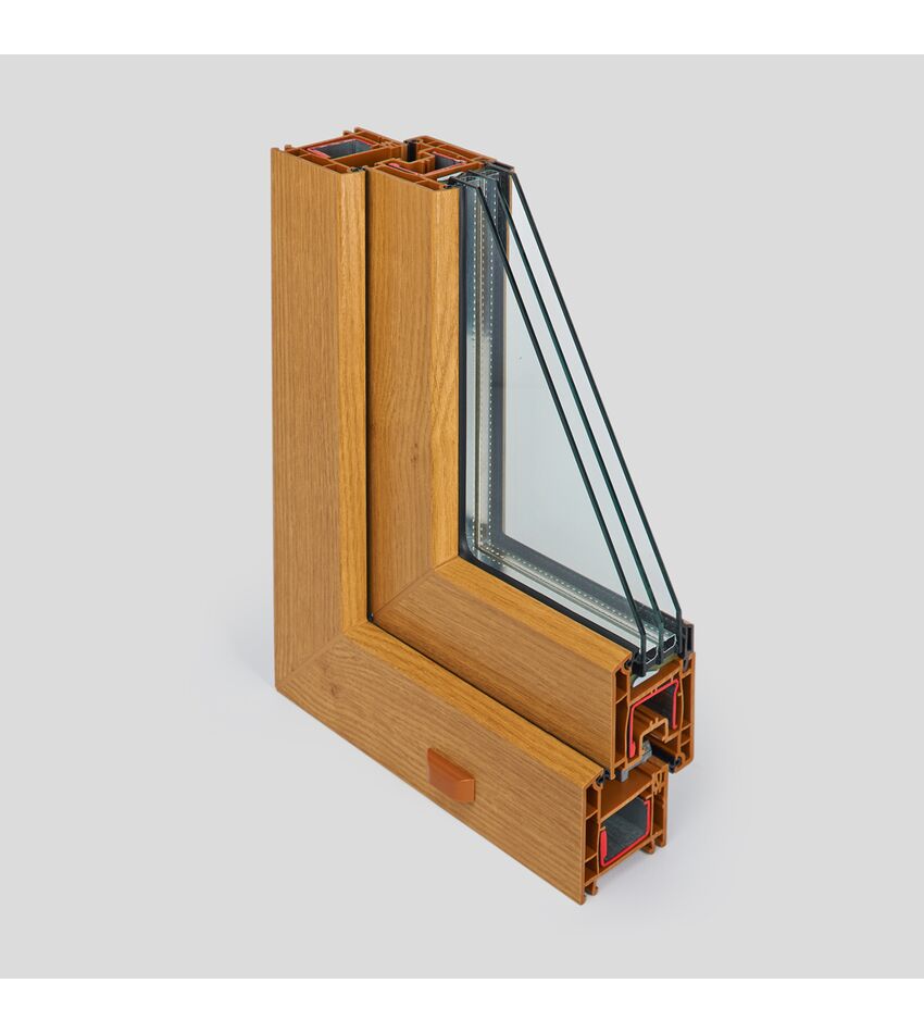Окно металлоплатиковое (ПВХ) Deceuninck Bautec NEO 800x1400 выс. Золотой орех/Золотой орех, фото 3