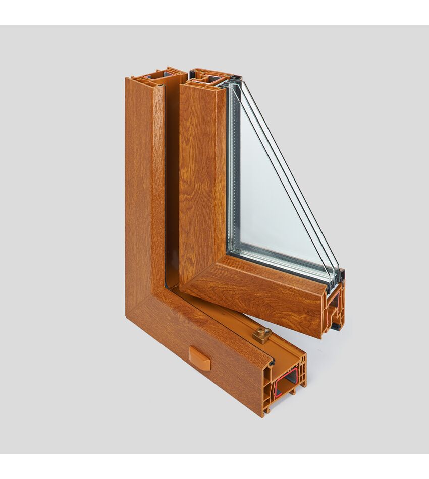 Окно металлоплатиковое (ПВХ) Deceuninck Bautec NEO 800x1400 выс. Золотой орех/Золотой орех, фото 4
