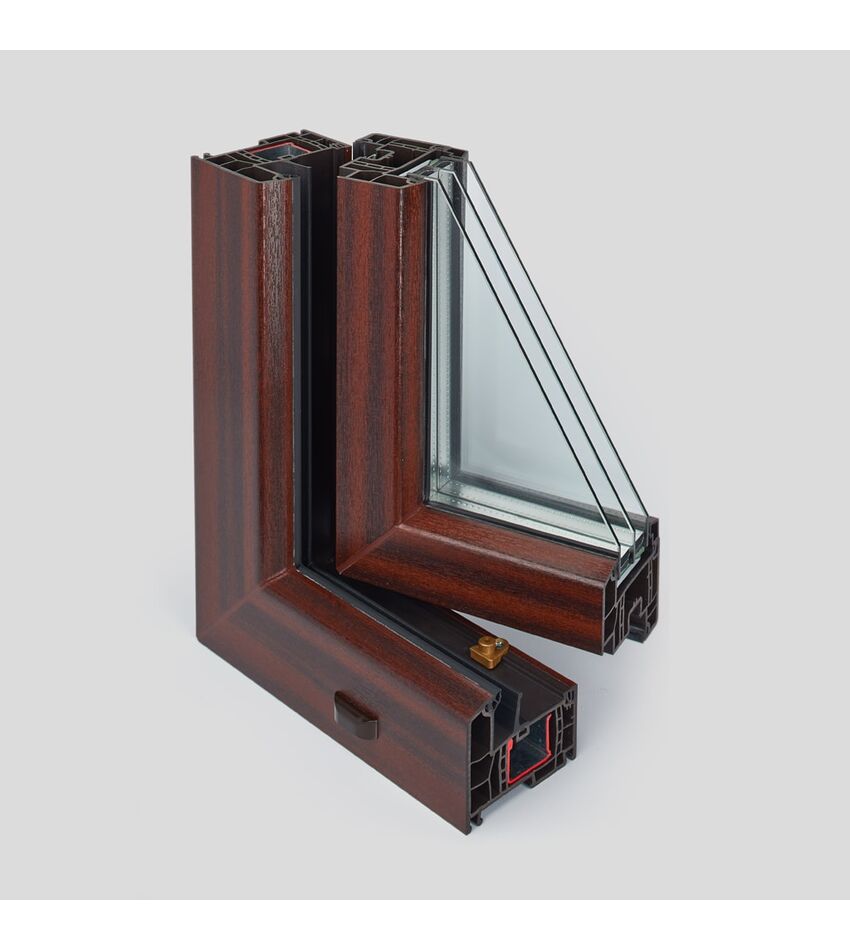 Окно металлоплатиковое (ПВХ) Deceuninck Bautec NEO 1000x1200 выс. Махагон/Махагон, фото 3